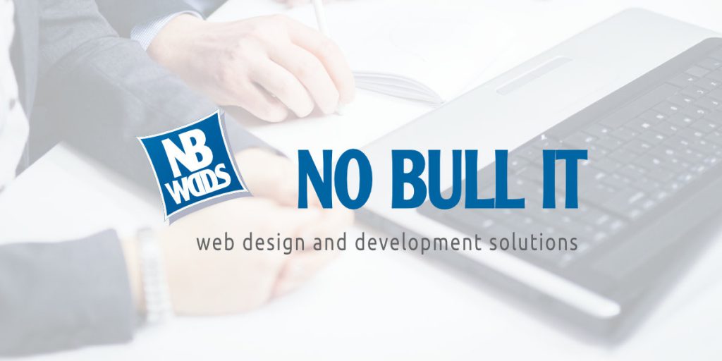 No Bull IT Logo overlaid on a close up photo of two people with a notepad and laptop